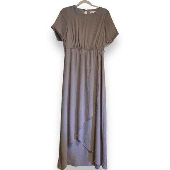 Womens Piper Scoot Gray Crew Neck High Low Summer Ruffled Dress Size Medium - Picture 1 of 15